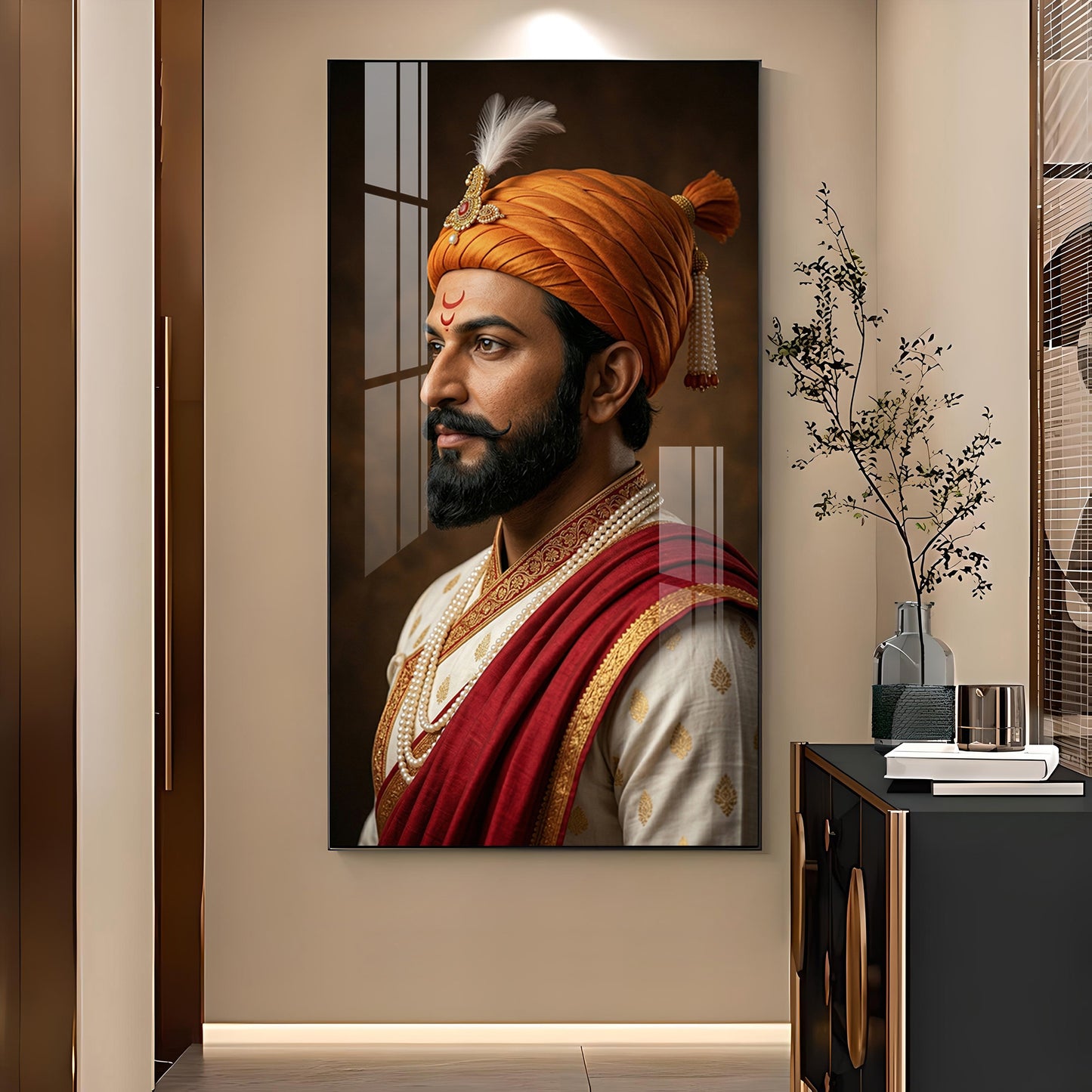 Maratha Chatrapati Shivaji Maharaj Glass Finish Vertical Wall Art