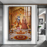 Spiritual Serenity Radha Love Krishna Glass Finish Vertical Wall Art