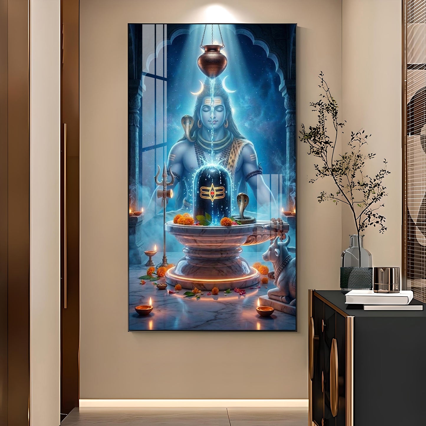 Lord Shiv Bhagwan Glass Finish Vertical Wall Art