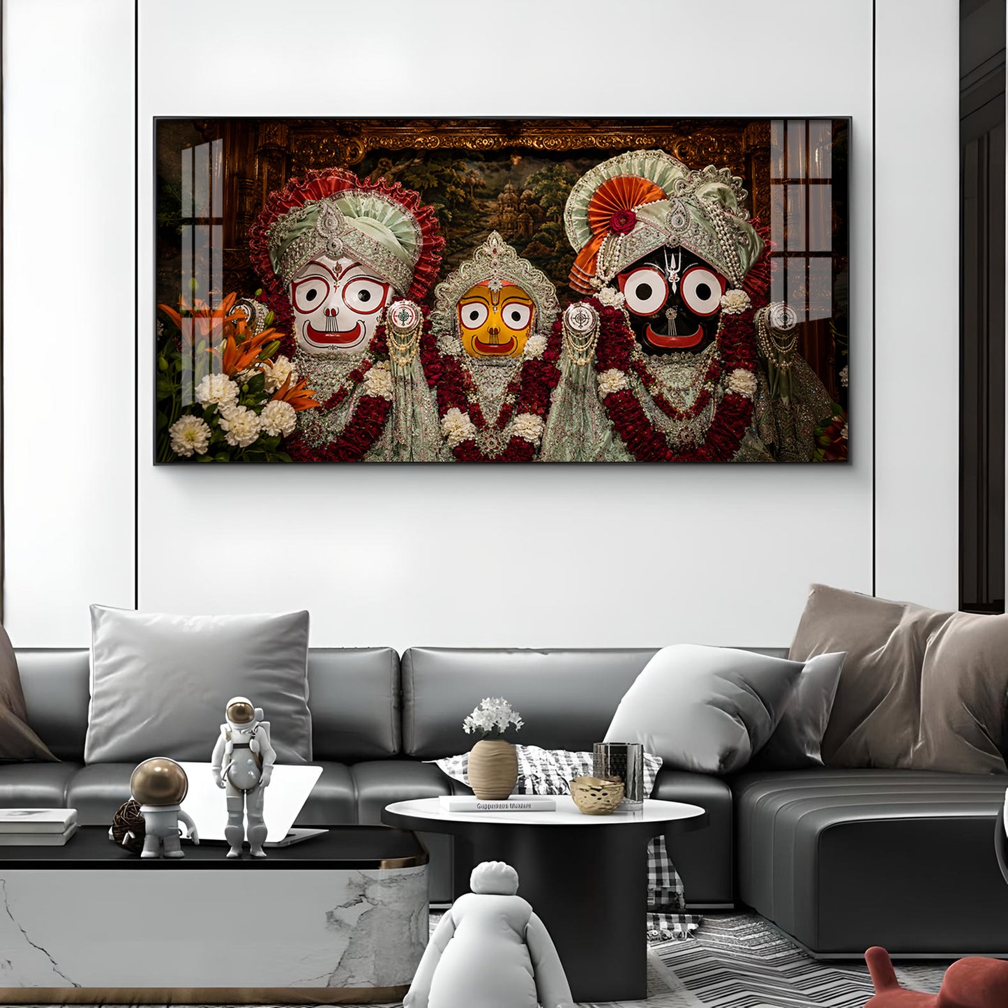 Lord Jagannath, Balabhadra, & Subhadra Glass Finish Horizontal Wall Art