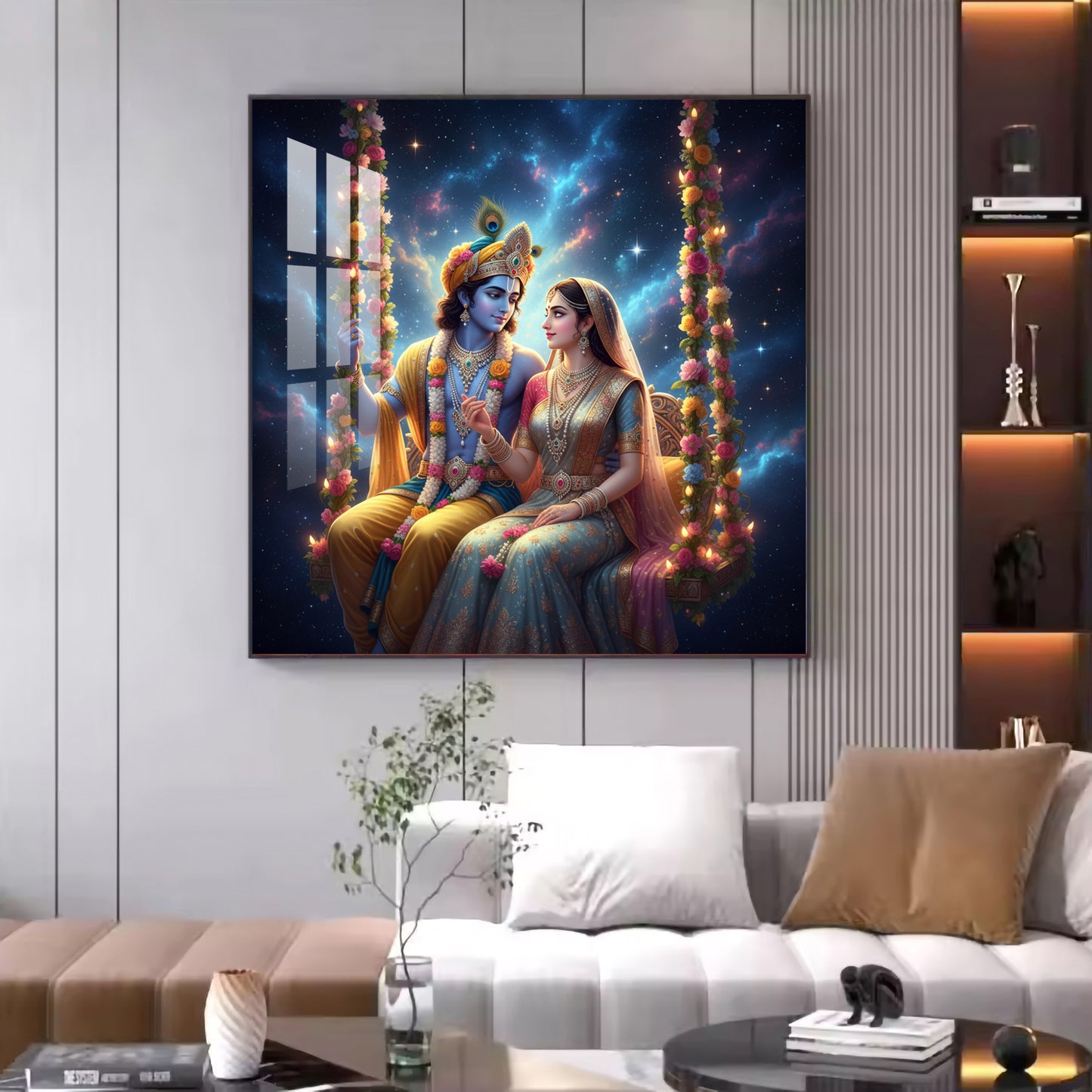 God Radha Krishna Glass Finish Square Wall Art