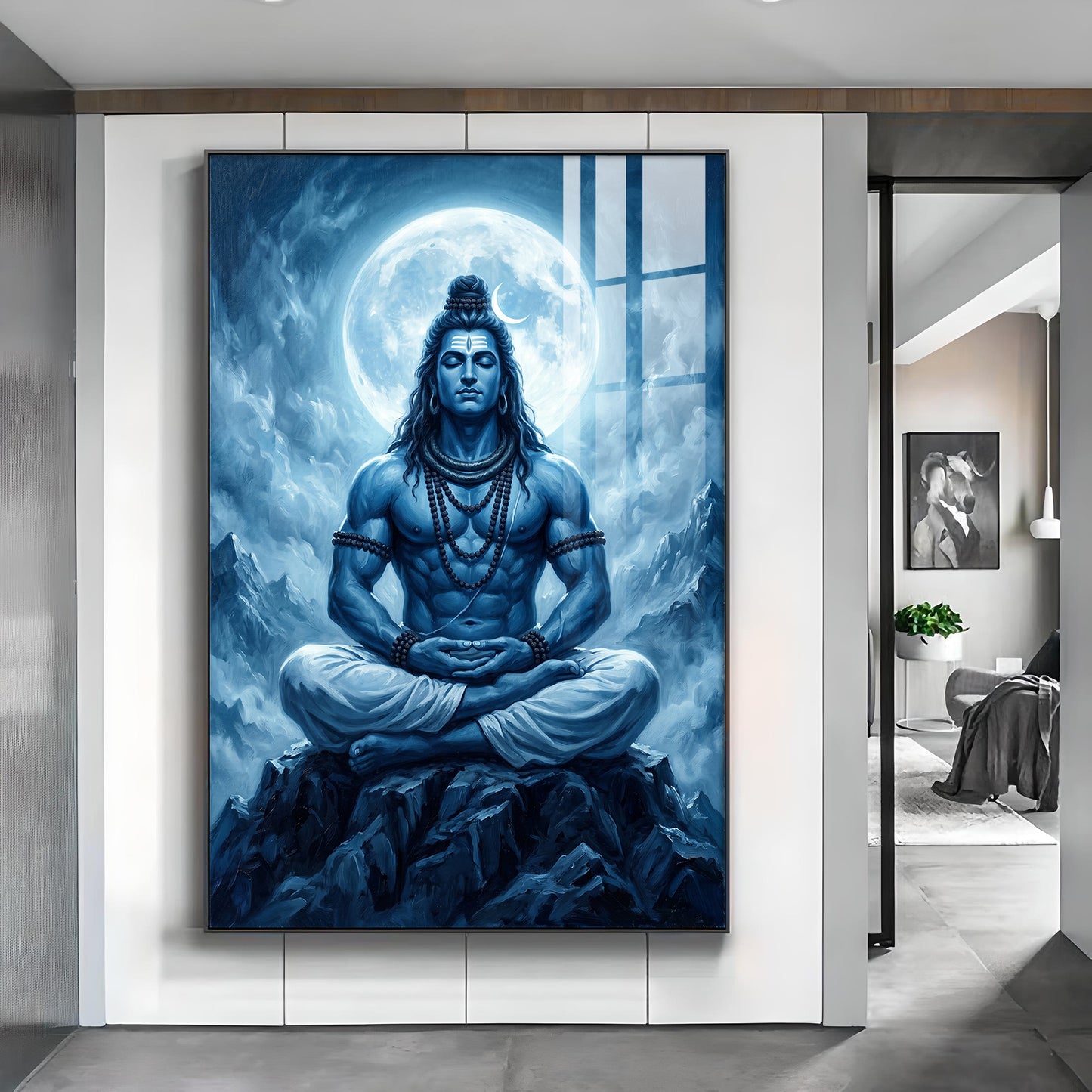 Divine Shiv Ji Glass Finish Vertical Wall Art