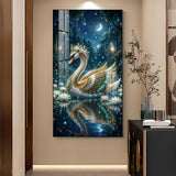 Calm Night Magical Swan Glass Finish Vertical Wall Art