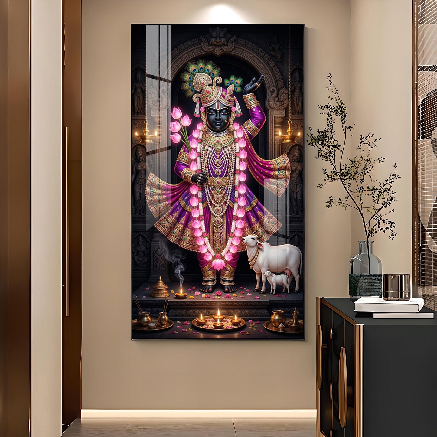 Lord Shrinath Ji Glass Finish Vertical Wall Art