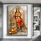 Maa Durga Seated On Tiger Glass Finish Vertical Wall Art