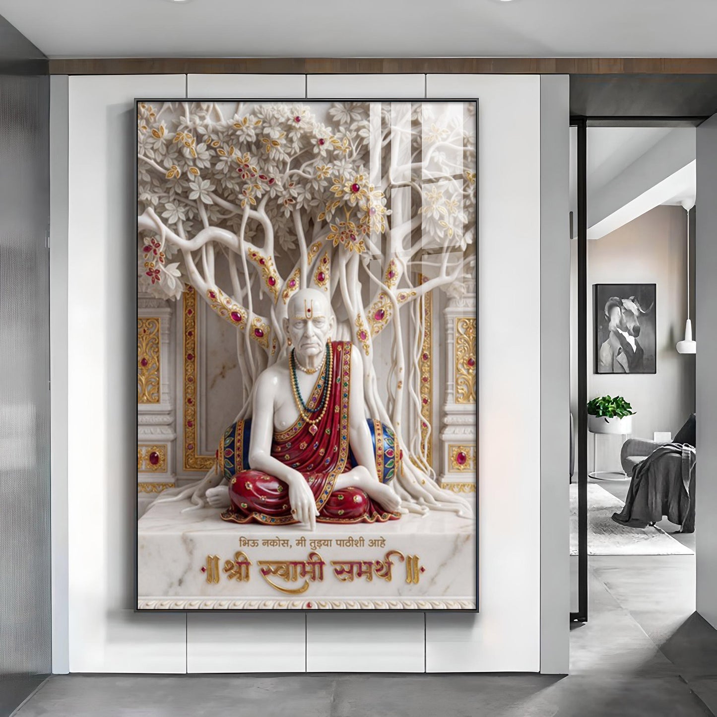 Hindu Saint Shree Swami Samarth Glass Finish Vertical Wall Art