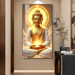 Buddha's Golden Horizon Glass Finish Vertical Wall Art