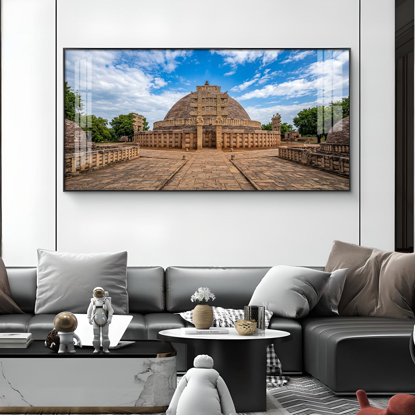 Stupa at Sanchi Glass Finish Horizontal Wall Art