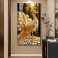 Golden Peacock Glass Finish Vertical Wall Art