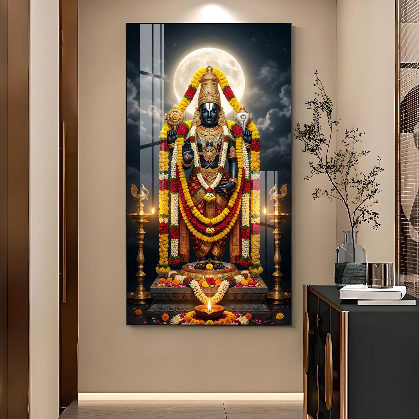 Lord Venkateswara Glass Finish Vertical Wall Art