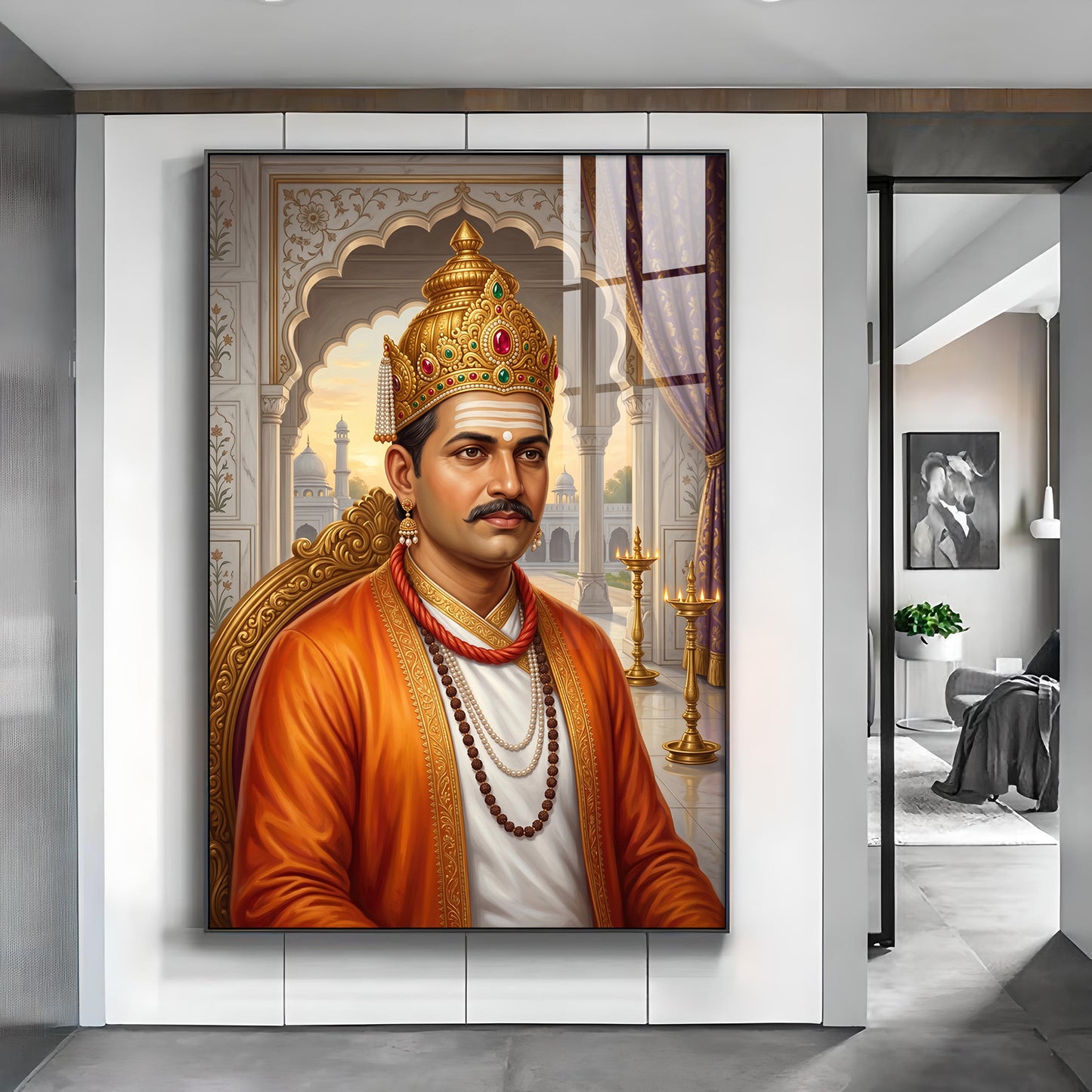 Depicts Basavanna Glass Finish Vertical Wall Art