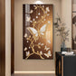 Golden Vines With White Butterflies Glass Finish Vertical Wall Art