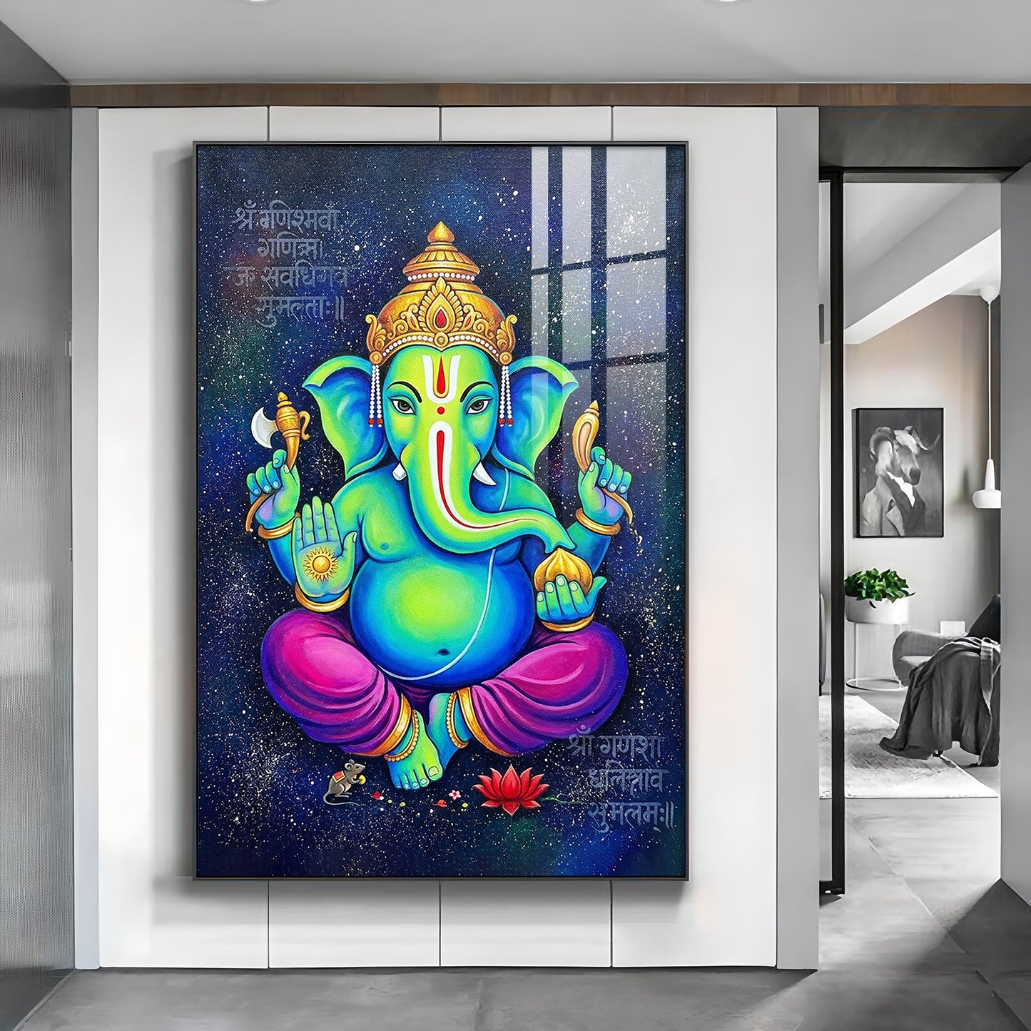 Lord Vinayak Glass Finish Vertical Wall Art