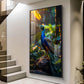 Peacock Perch Glass Finish Vertical Wall Art