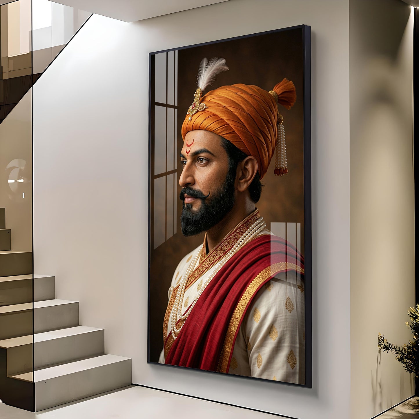 Maratha Chatrapati Shivaji Maharaj Glass Finish Vertical Wall Art