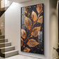 Sparkle Gold Foliage Leaves Glass Finish Vertical Wall Art