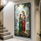Radha Krishna Divine Aura Glass Finish Vertical Wall Art