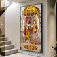 Divine Radha and Krishna Glass Finish Vertical Wall Art