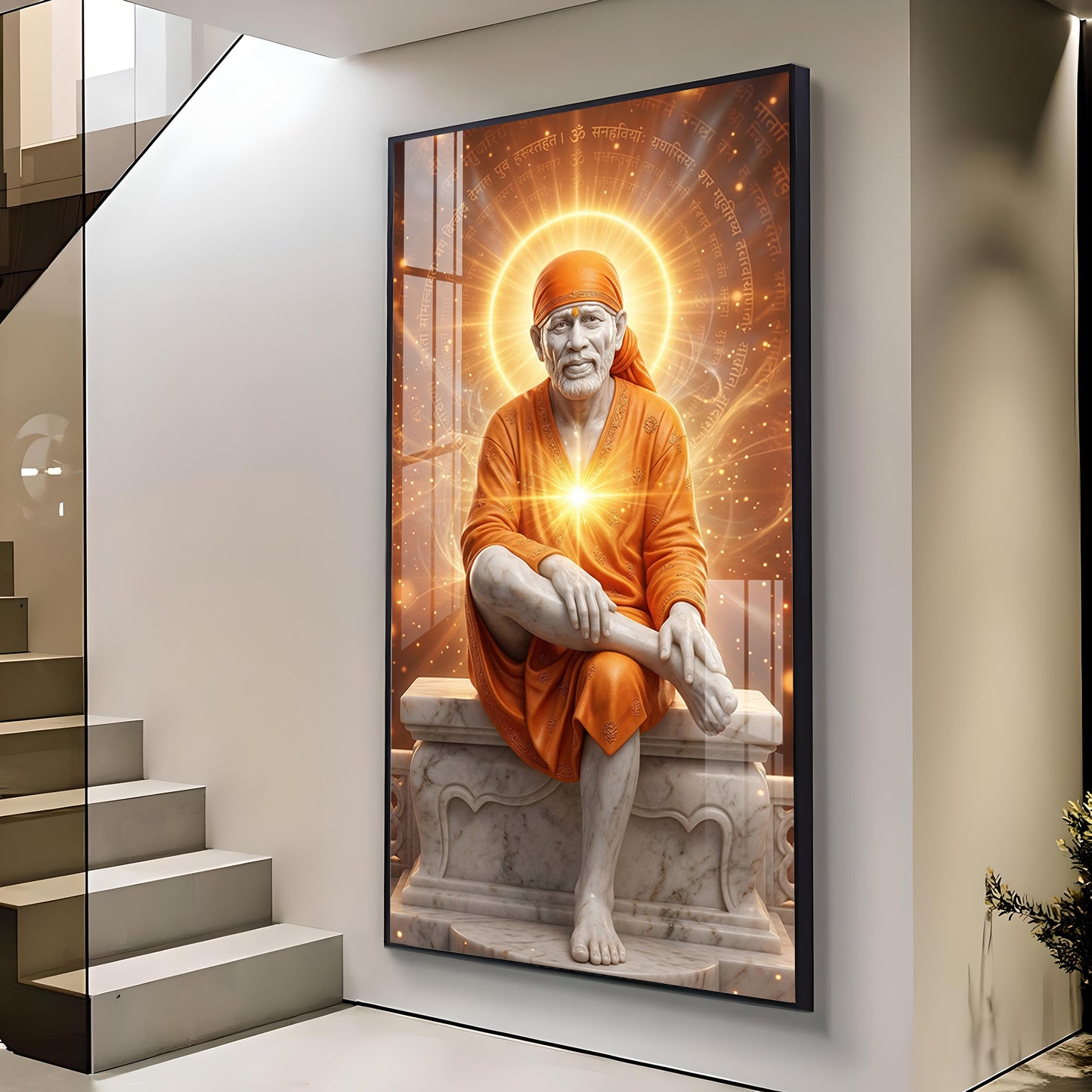 Sai Baba's Grace Glass Finish Vertical Wall Art