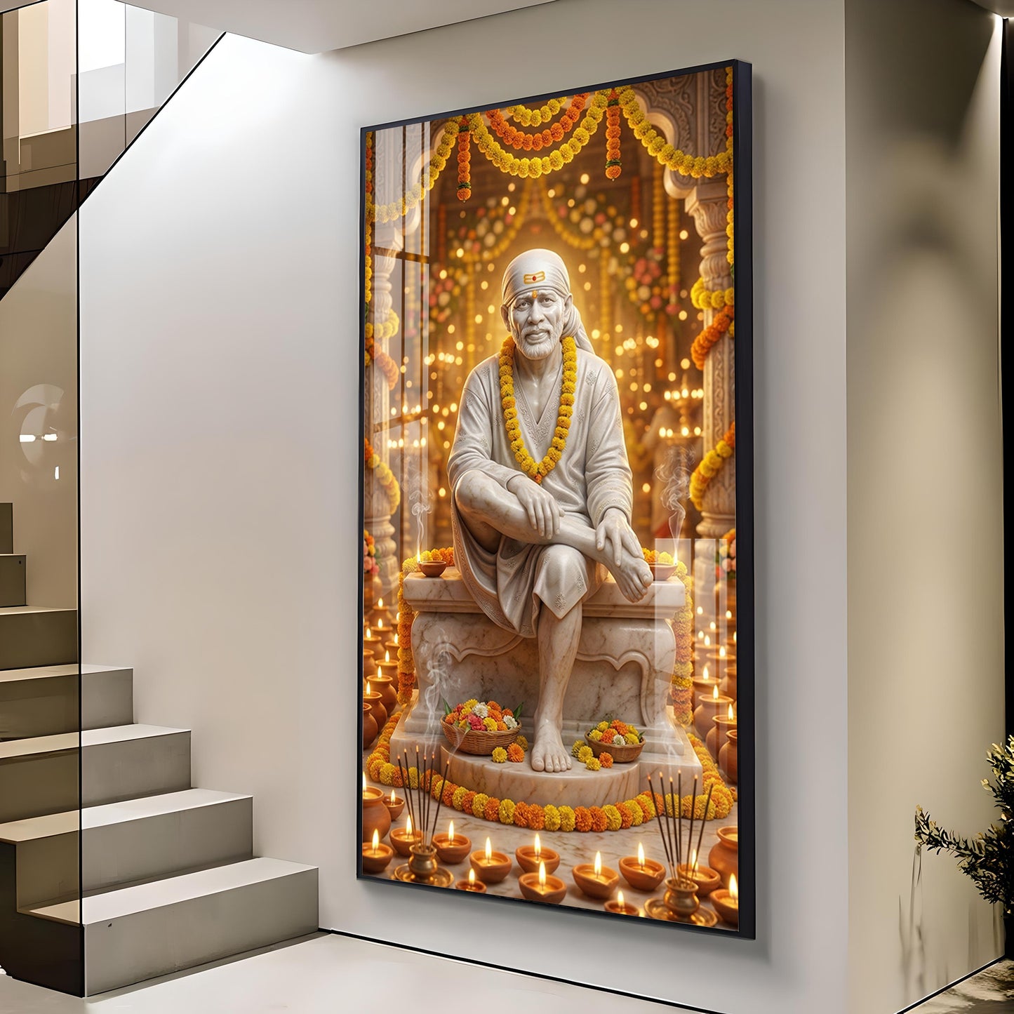Om Sai Ram Glass Finish Vertical Wall Art