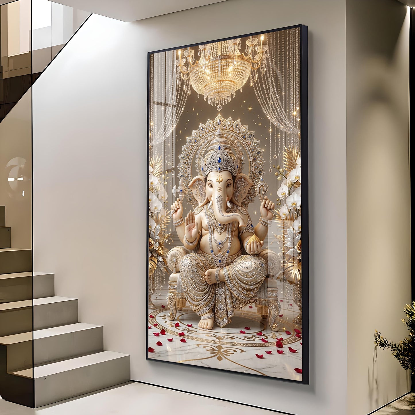 Jai Ganesh Deva Glass Finish Vertical Wall Art