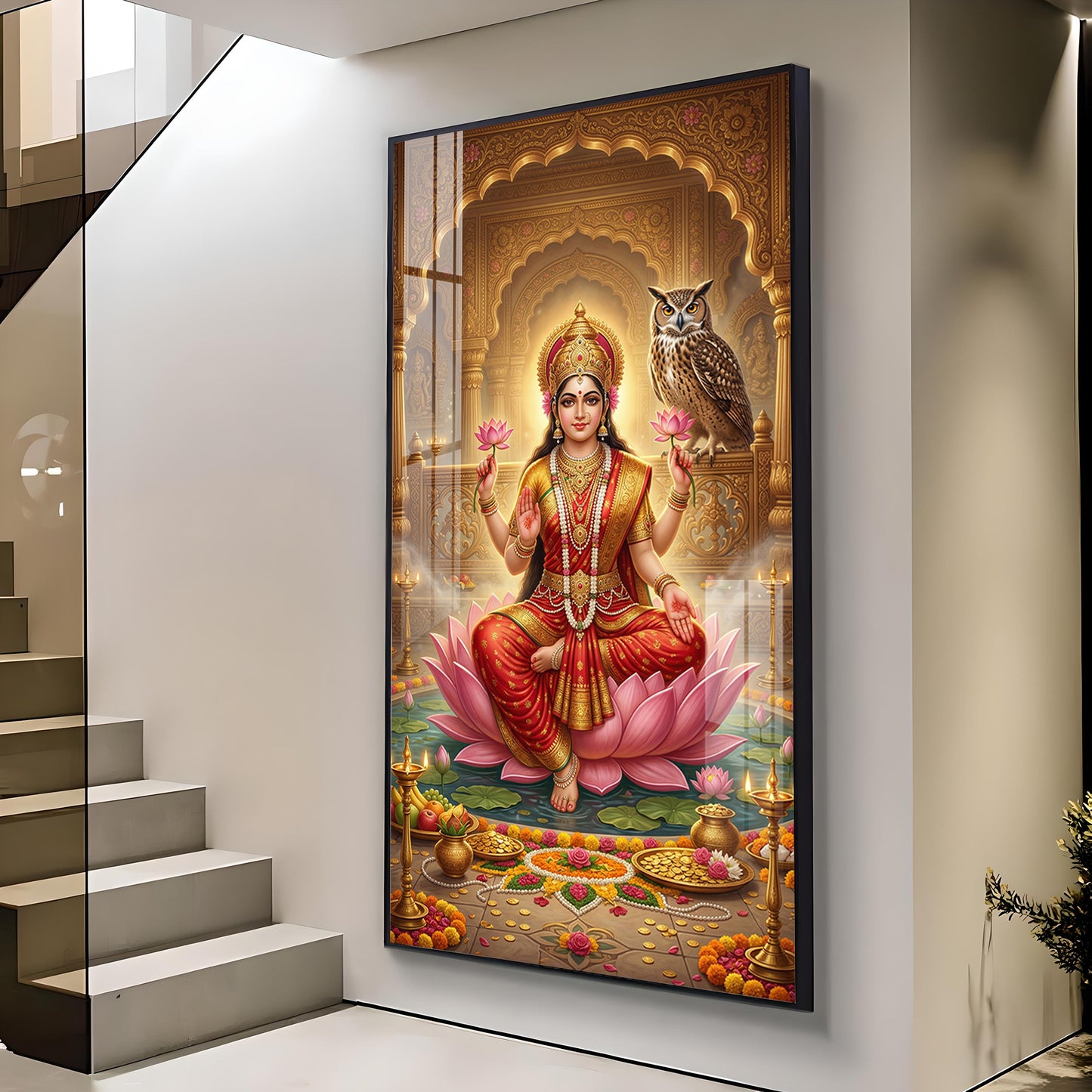 Goddess Mahalakshmi Glass Finish Vertical Wall Art