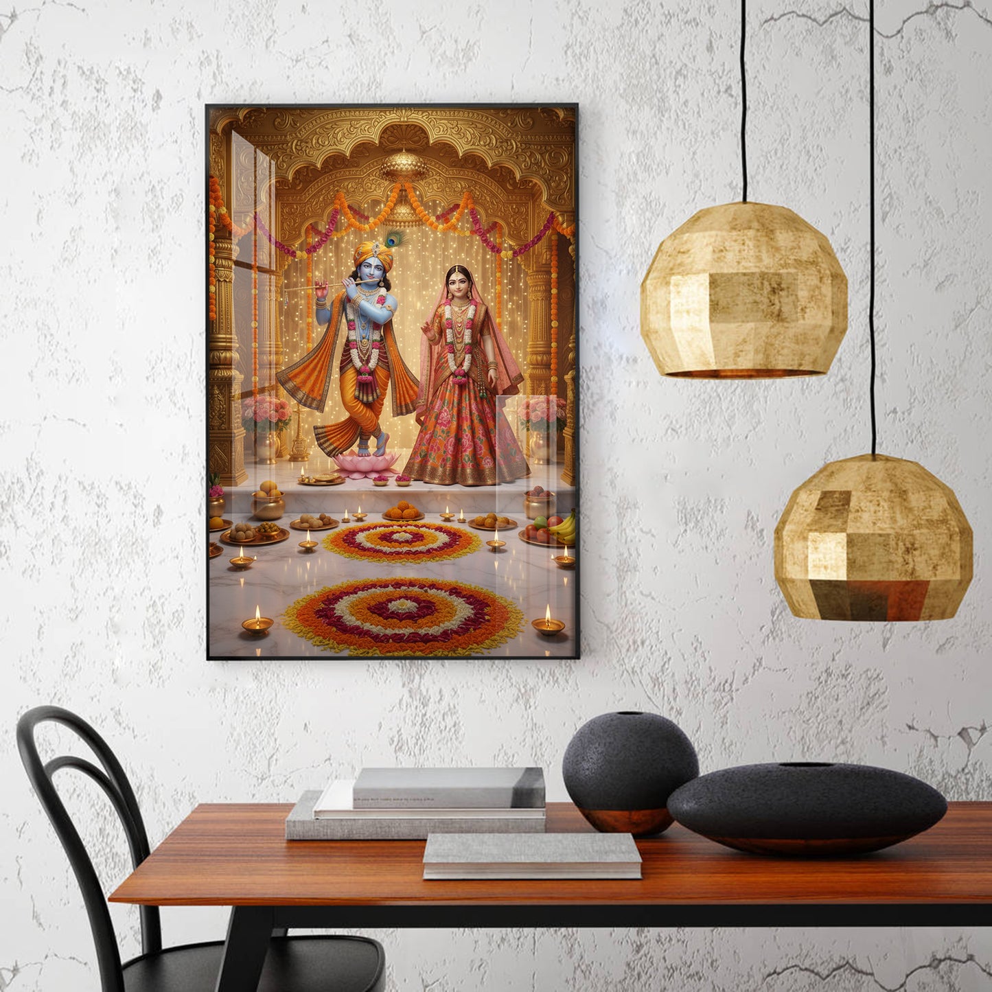 Spiritual Serenity Radha Love Krishna Glass Finish Vertical Wall Art