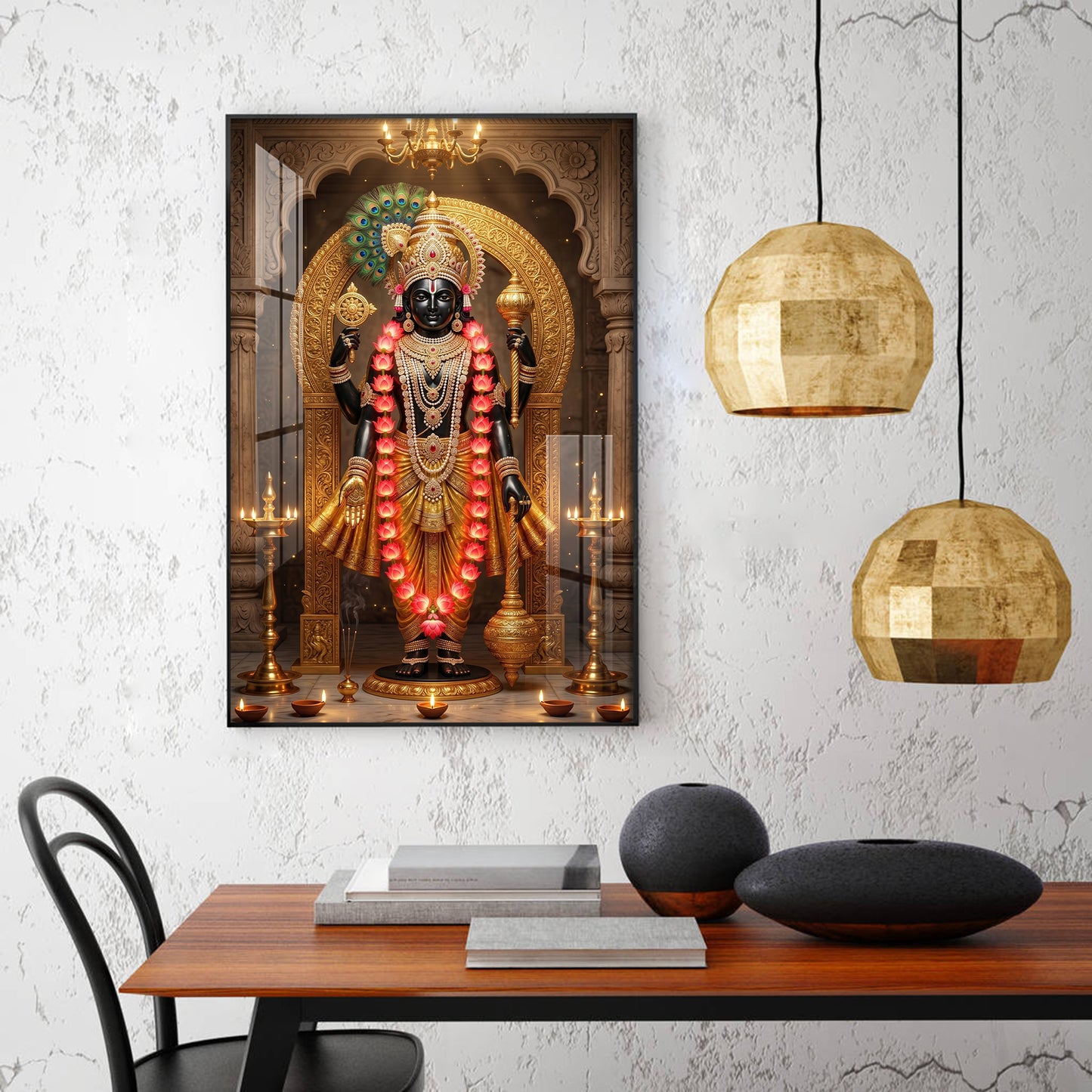 Hindu Deity Lord Venkateswara Glass Finish Vertical Wall Art