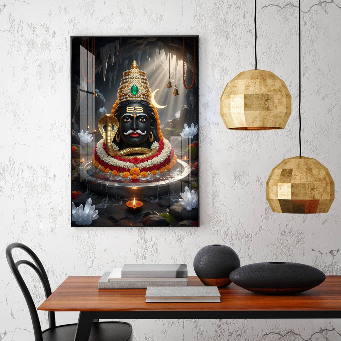 Lord Mahakal Glass Finish Vertical Wall Art