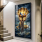 Lord Krishna with Vasudeva Glass Finish Vertical Wall Art
