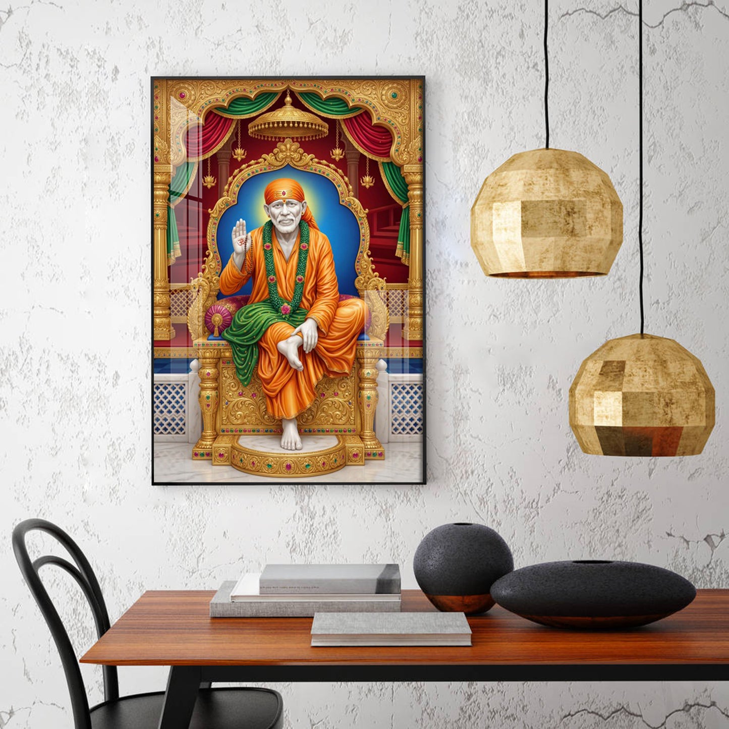Sai Baba Religious Glass Finish Vertical Wall Art