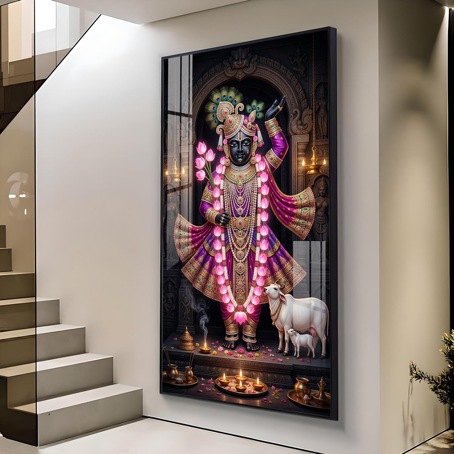 Lord Shrinath Ji Glass Finish Vertical Wall Art