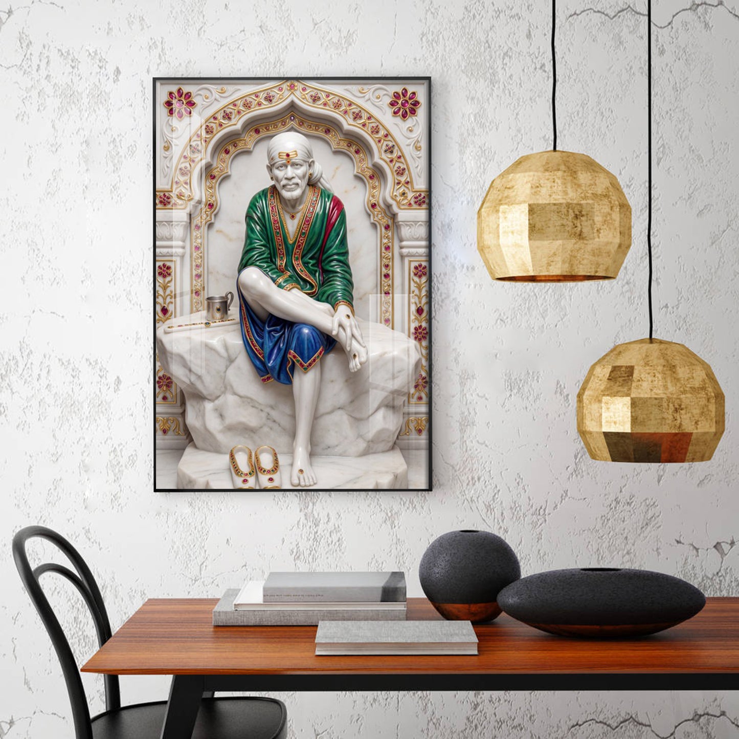 Lord Sai Baba Glass Finish Vertical Wall Art
