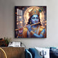 Spiritual Krishna With Flute Glass Finish Square Wall Art