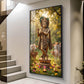 Lord Krishna With Playing the Flute Glass Finish Vertical Wall Art