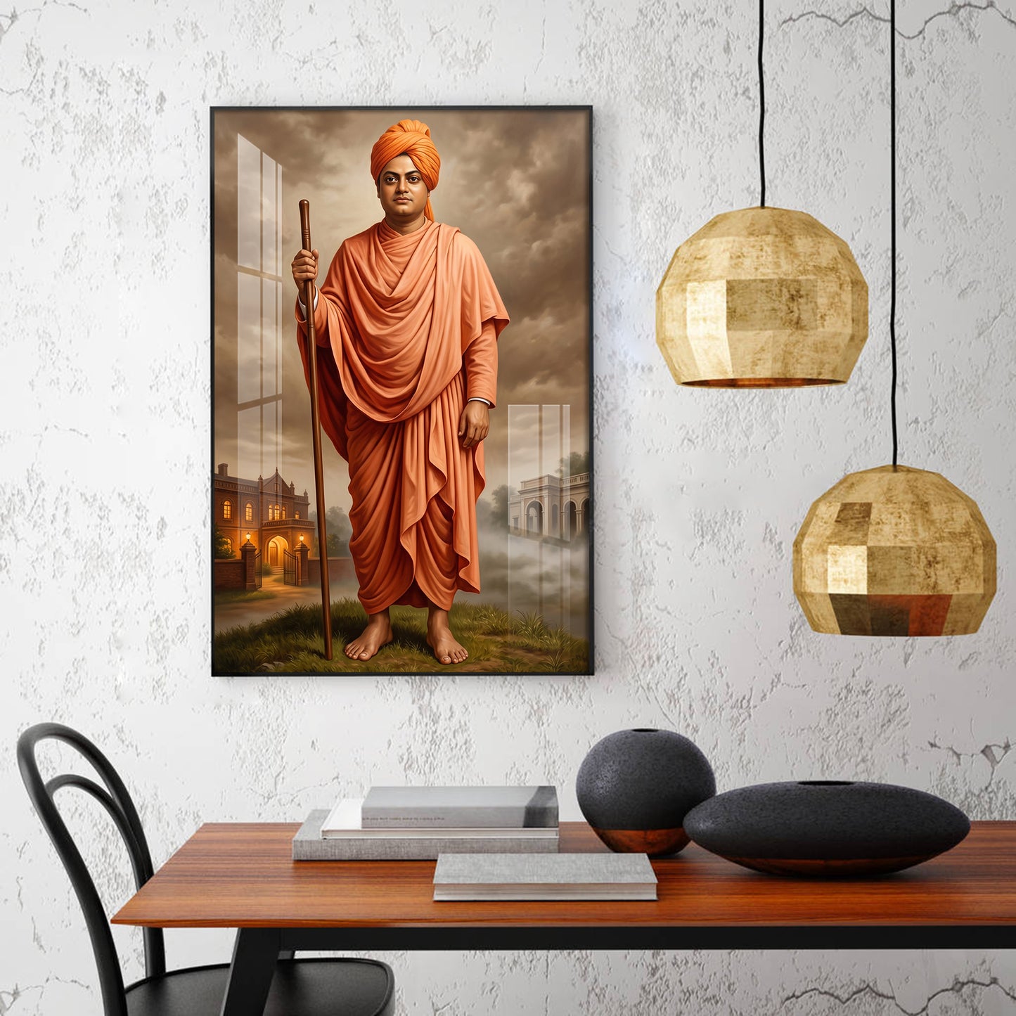 Hindu Monk Swami Vivekananda Glass Finish Vertical Wall Art