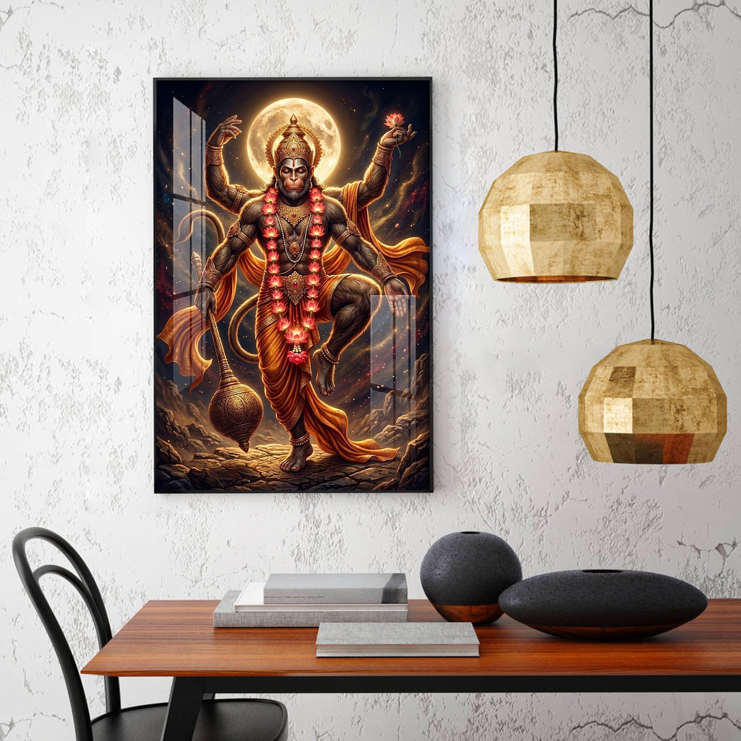 Divine Lord Hanuman Ji Glass Finish Vertical Wall Art