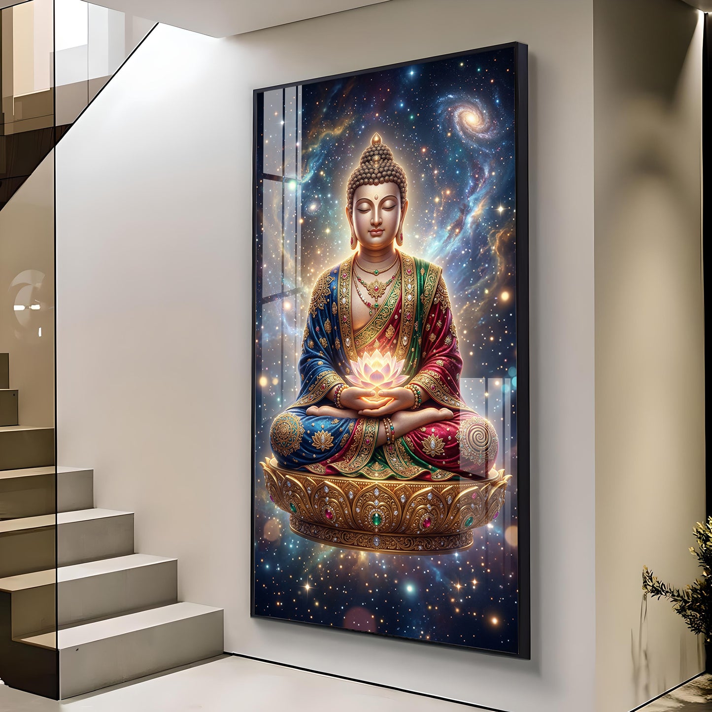 Tranquil Buddha Glass Finish Vertical Wall Art