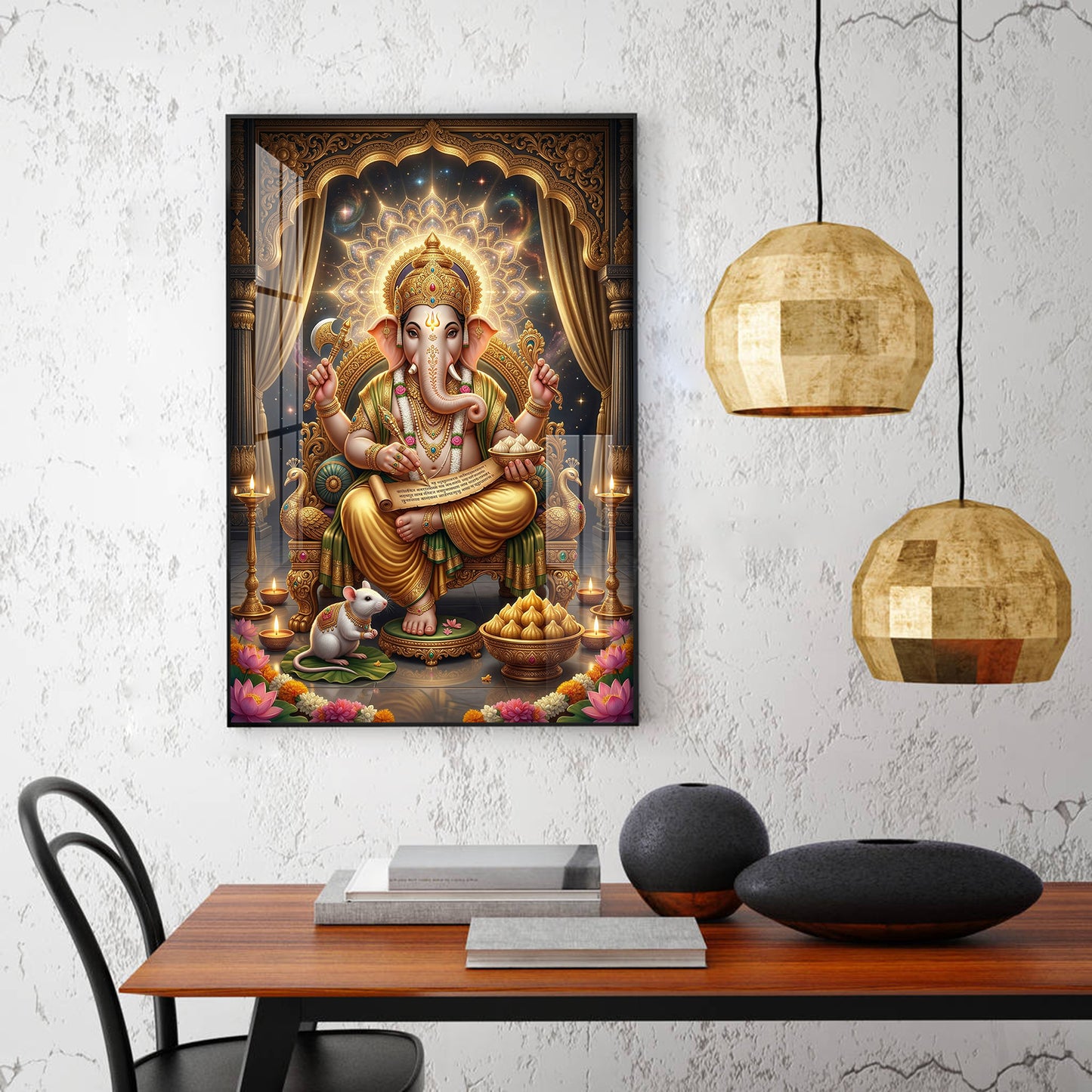 Jai Ganapathi Deva Glass Finish Vertical Wall Art