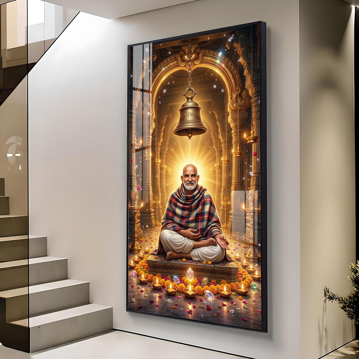 Baba Neemkaroli Glass Finish Vertical Wall Art
