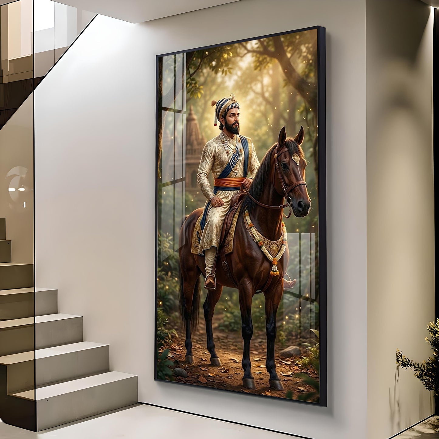 Maratha Shivaji Maharaj Glass Finish Vertical Wall Art