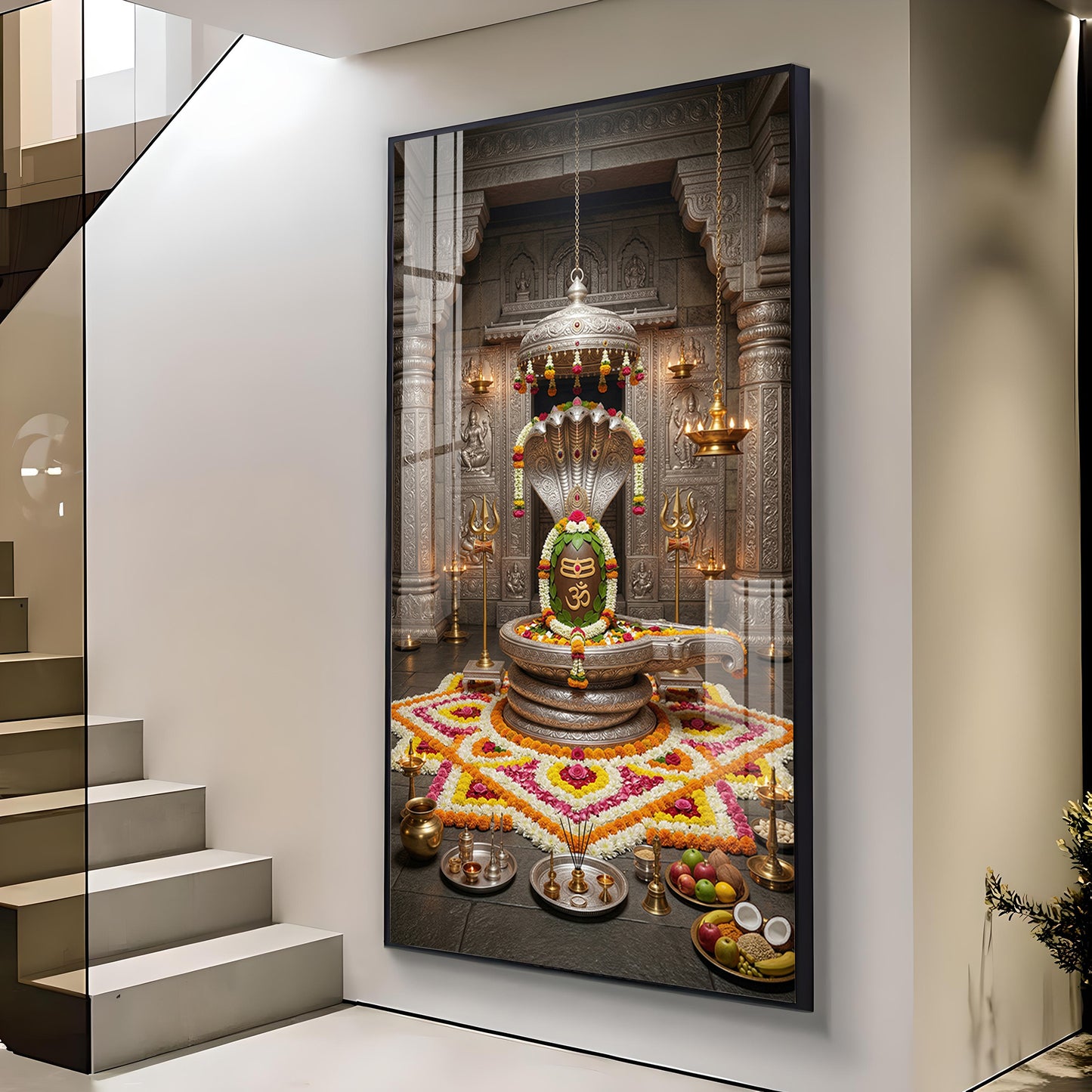 Divine Omkareshwar Jyotirlinga Glass Finish Vertical Wall Art