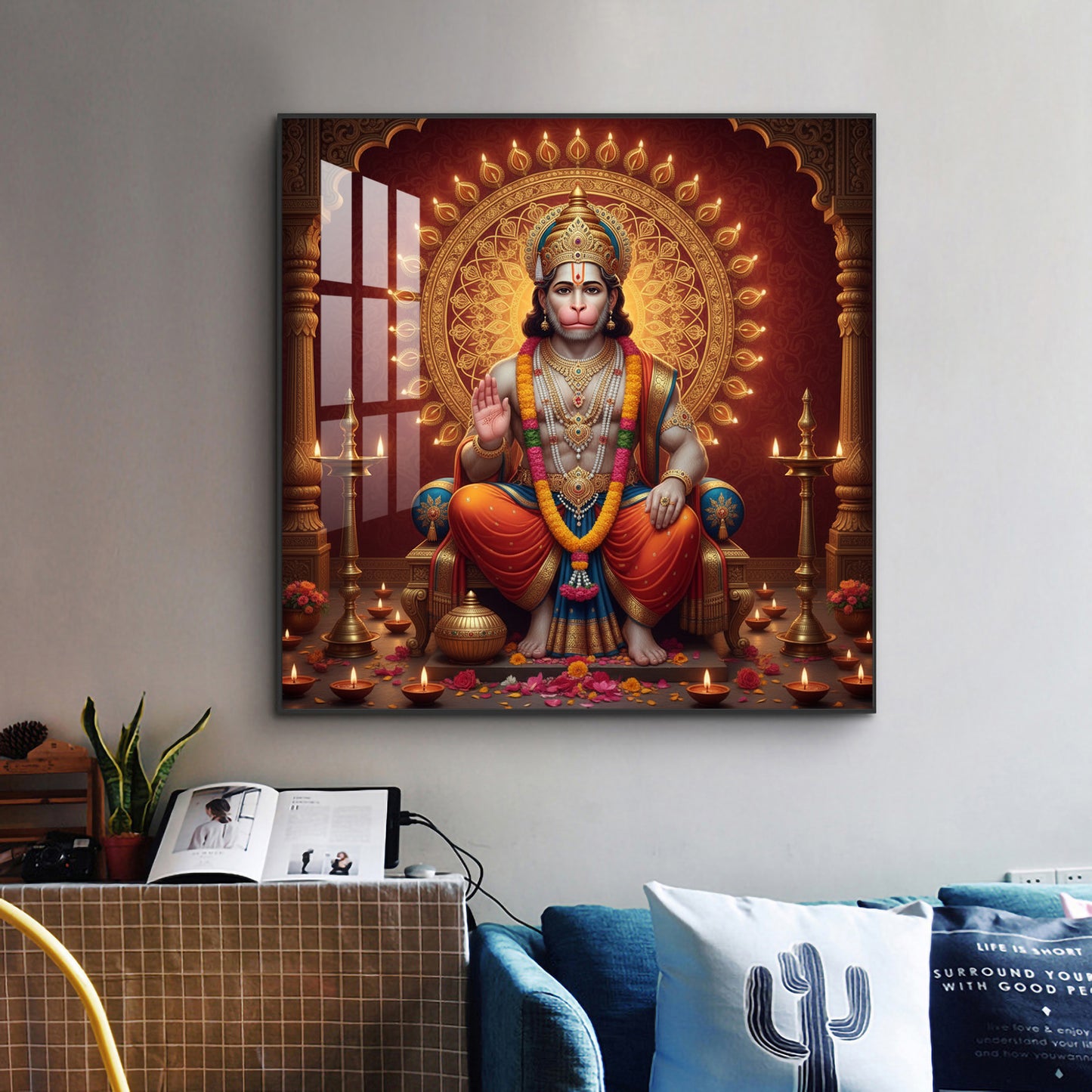 Divine Lord Hanuman Ji Glass Finish Square Wall Art