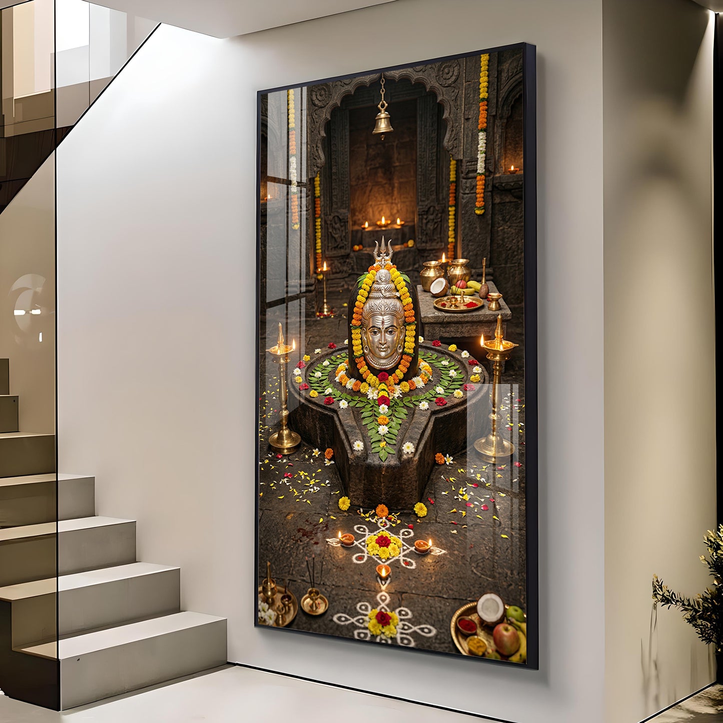 Divine Trimbakeshwar Jyotirlinga Glass Finish Vertical Wall Art