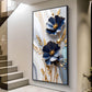Blue Petal Luxe Flower Glass Finish Vertical Wall Art