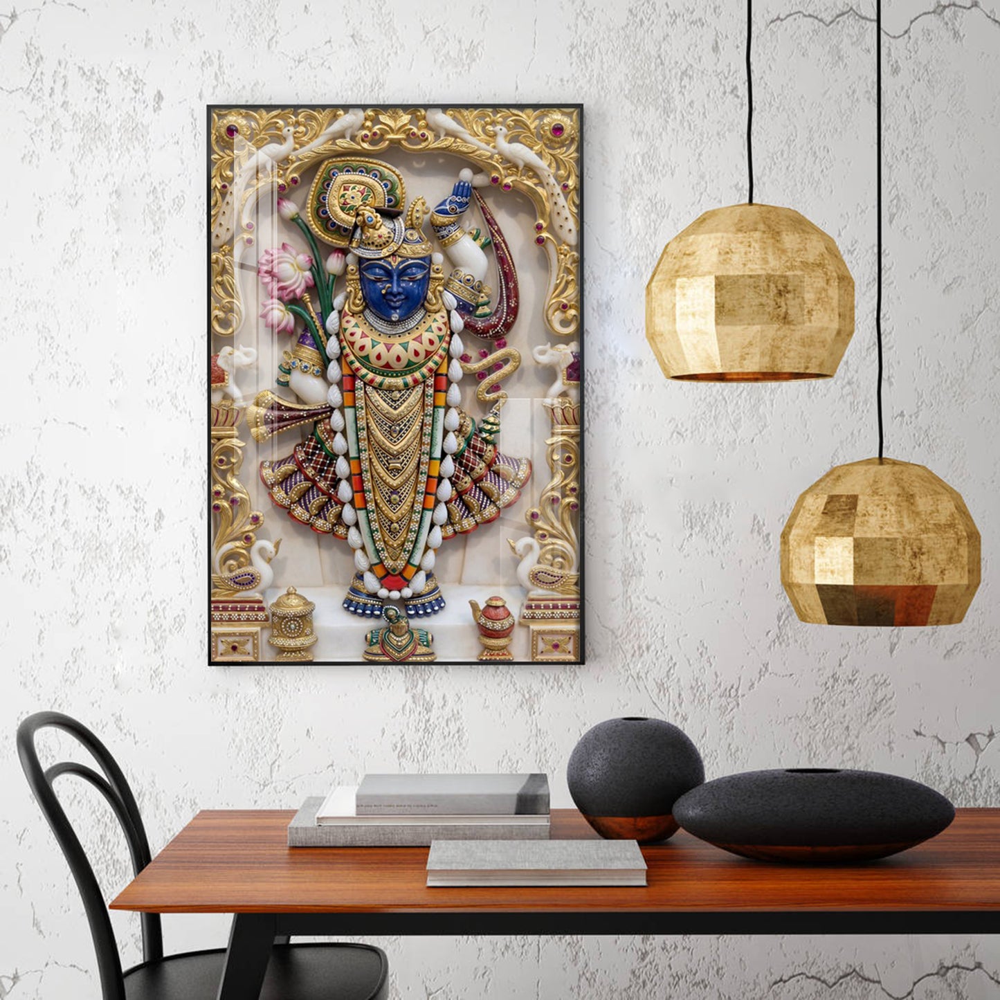 Shrinathji Maharaj Glass Finish Vertical Wall Art