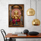 Lord Ganesha With Intricate Floral Glass Finish Vertical Wall Art