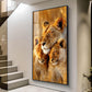 Lioness Cub Cuddling Glass Finish Vertical Wall Art