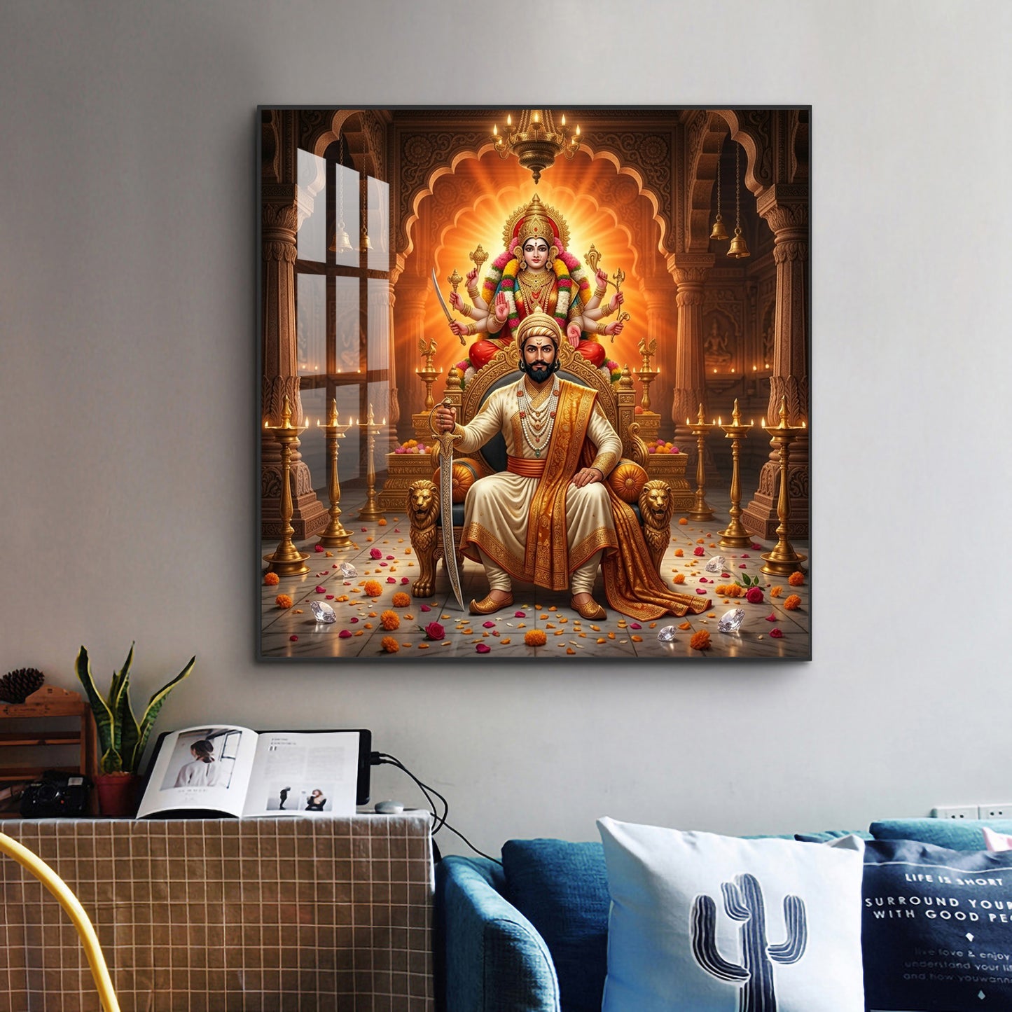 Shivaji Maharaj With Maa Durga Glass Finish Square Wall Art