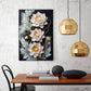 White Lotus With Golden Accents Glass Finish Vertical Wall Art